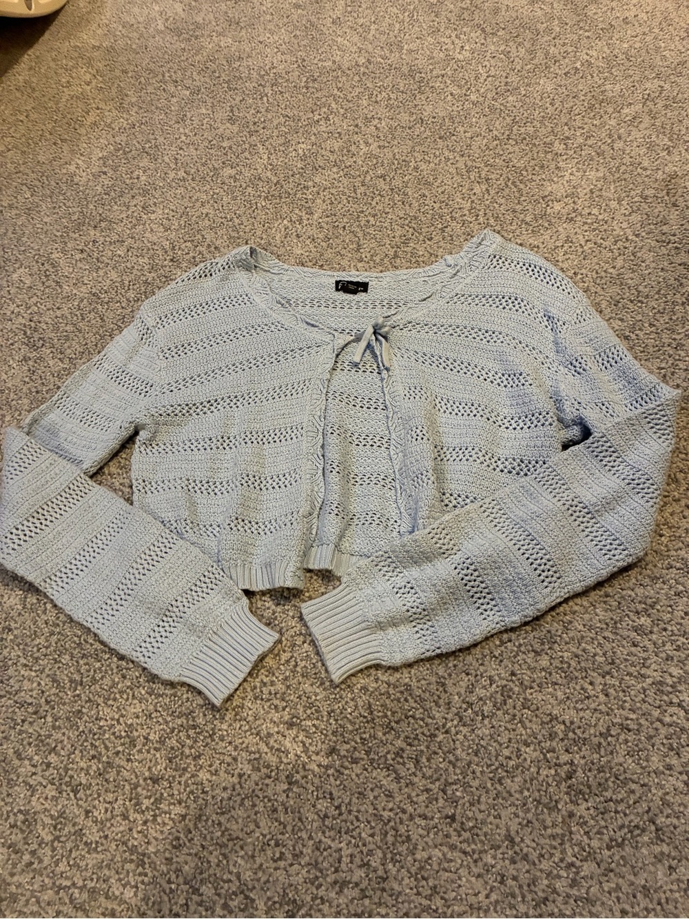 art class Light Blue Open-Weave Tie-Front Cropped Sweater